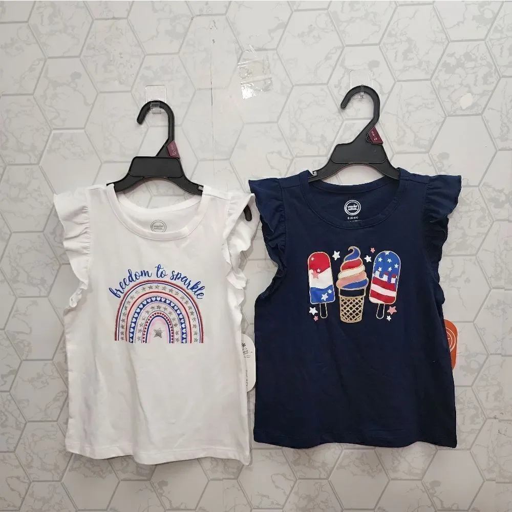 Nwt Kids Girls Patriotic Americana July 4th Tops Bundle, Sz. S 6/6X
